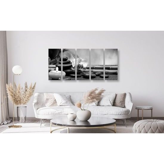 5-dílný obraz zahrada Feng Shui v černobílém provedení