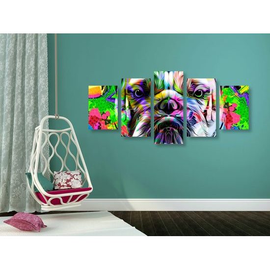 5-dílný obraz buldok v pop art stylu
