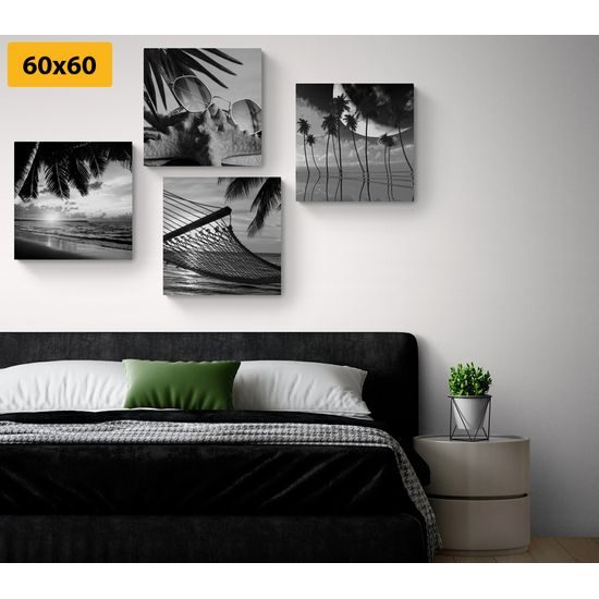 Set obrazů černobílé zákoutí pláže