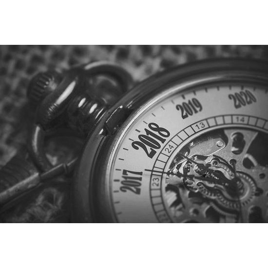 Neobyčejná černobílá samolepící fototapeta kapesní hodinky