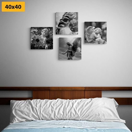 Set obrazů nádherný anděl v černobílém provedení