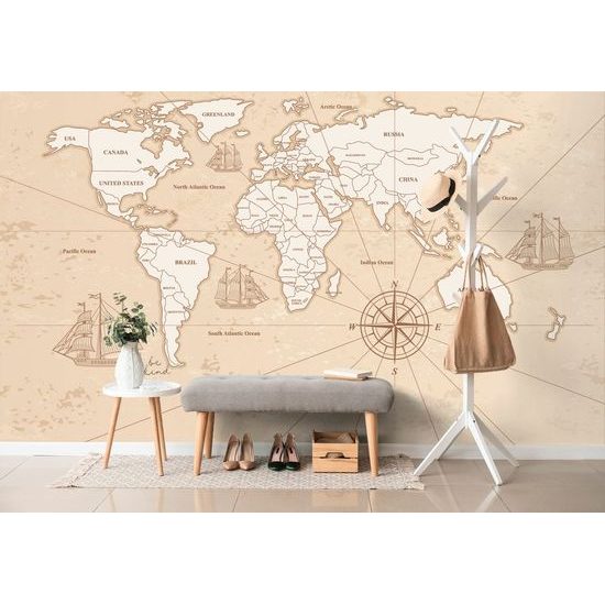 Samolepící tapeta béžová mapa světa pro dobrodruhy
