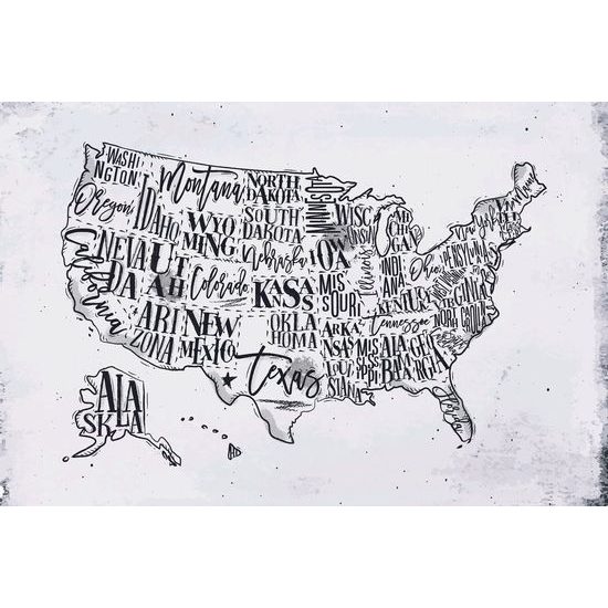 Samolepící tapeta zajímavá mapa USA v černobílém provedení