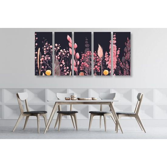 5-dílný obraz růžová rozmanitost trav