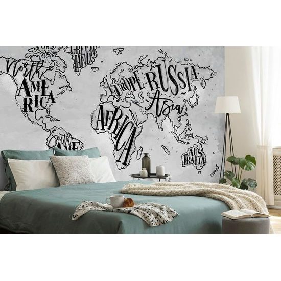 Tapeta abstraktní mapa celého světa v černobílém provedení