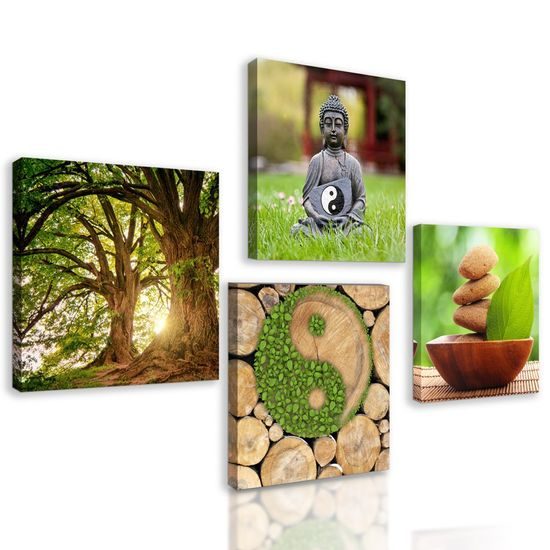 Set obrazů Feng Shui s nádechem zelené