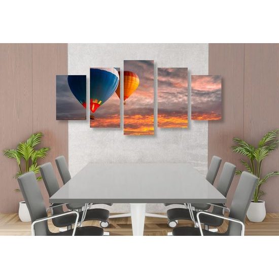 5-dílný obraz romatický let balónem
