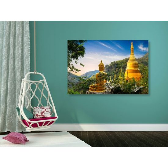 Obraz zlatý Buddha a krásy přírody