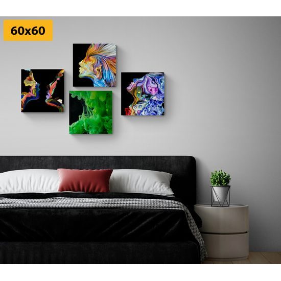 Set obrazů barevná abstrakce ženského obličeje