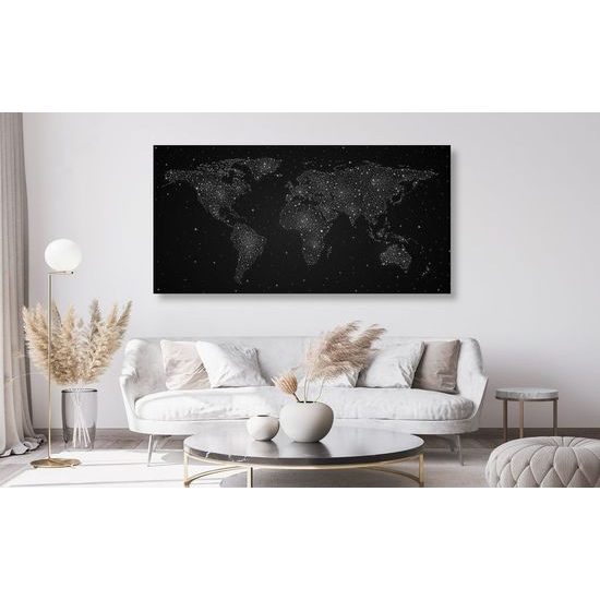 Obraz na korku mapa světa na noční obloze v černobílém provedení