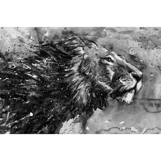 Tapeta černobílá malba mocného lva