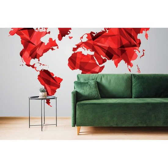Samolepící tapeta mapa světa tovrená polygony v červeném provedení