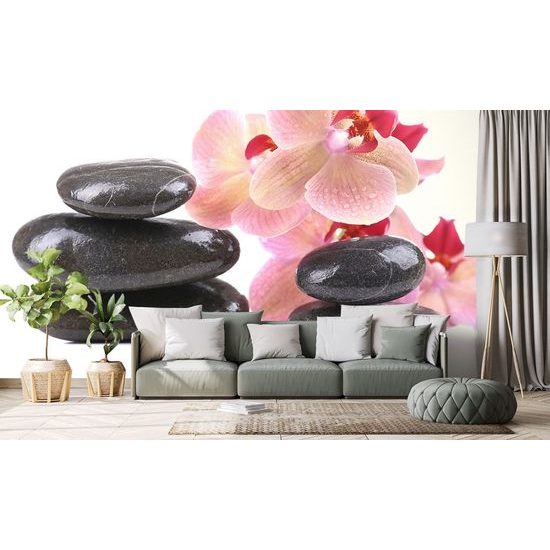 Samolepící fototapeta masážní kameny s orchidejí