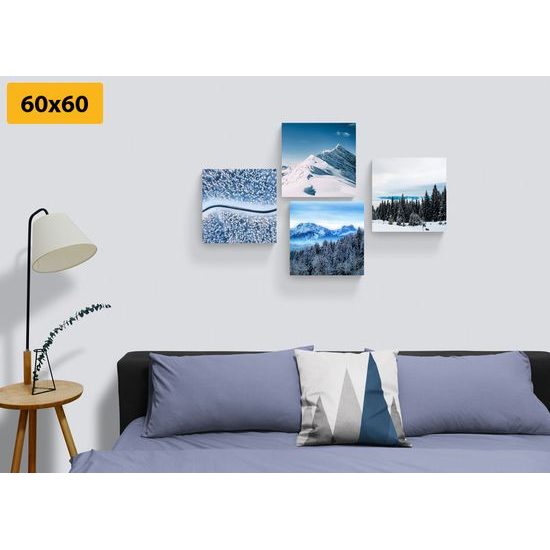 Set obrazů sněhem pokrytá příroda