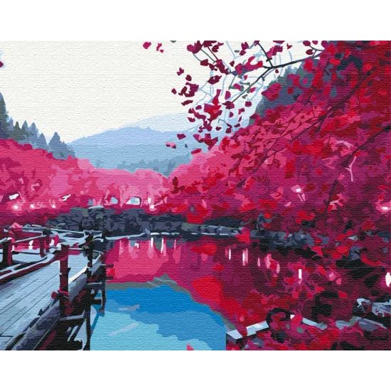 Malování podle čísel nádherná sakura u jezera
