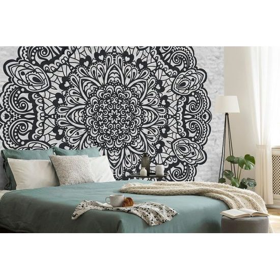 Samolepící tapeta nádherná vzorovaná Mandala v černobílém provedení
