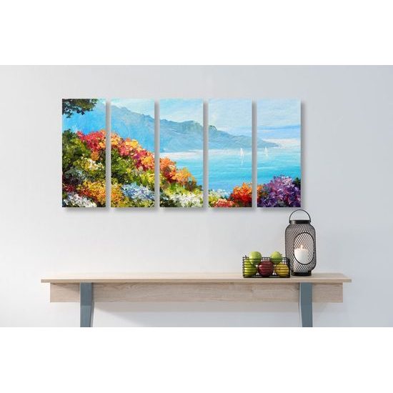 5-dílný obraz zákoutí s výhledem na moře