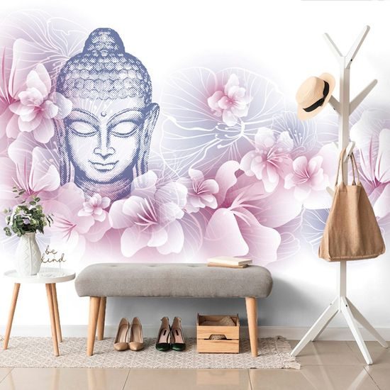Samolepící tapeta Budha s květinami sakury