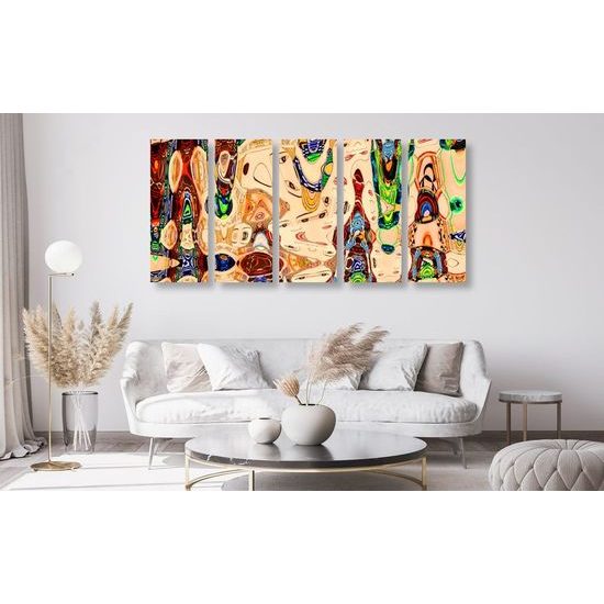 5-dílný obraz barevná abstrakce tváří