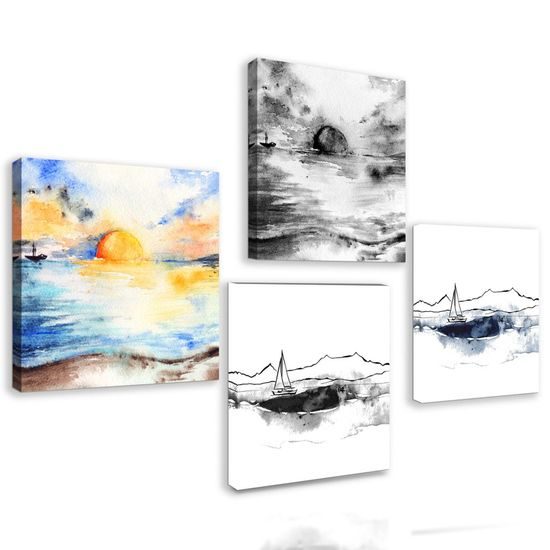 Set obrazů krásné olejomalby moře