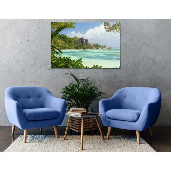 Obraz ikonické skály na ostrově La Digue