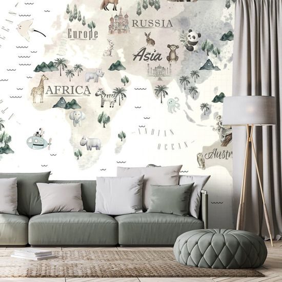 Samolepící tapeta rozkošná mapa se zvířátky
