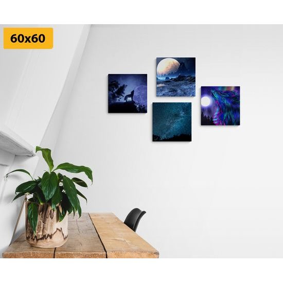 Set obrazů vlk vyjící na měsíc