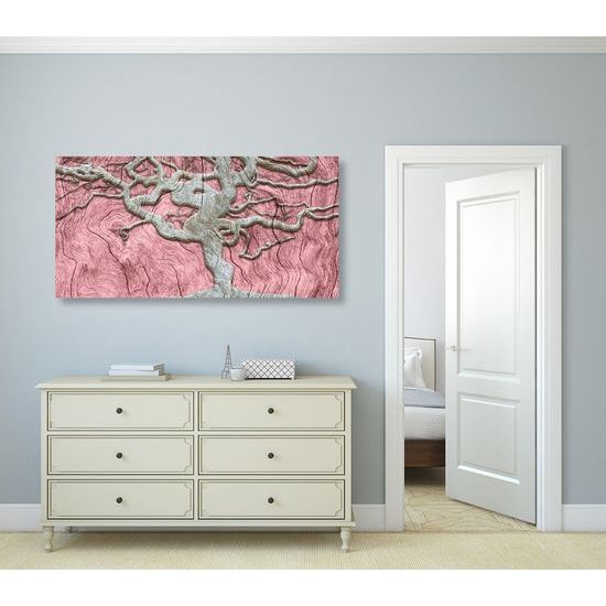 Obraz zvláštní strom na růžovém podkladu