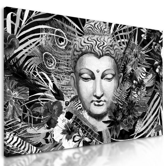 Obraz Buddha v tropické džungli v černobílém provedení