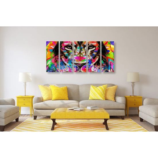 5-dílný obraz lev v pestrobarevných barvách