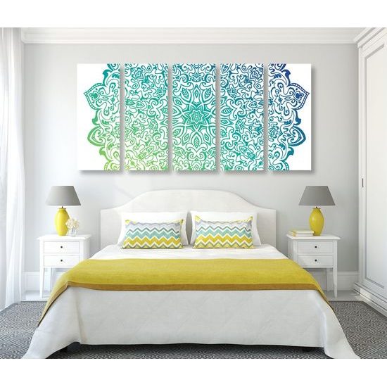 5-dílný obraz nádherná Mandala v odstínech zelené