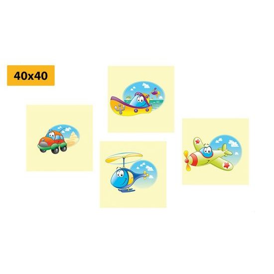 Set obrazů pohádkové dopravní prostředky