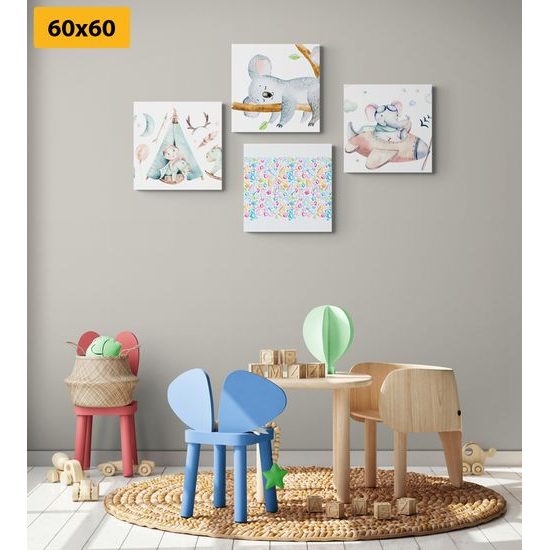 Set obrazů pro nejmenší v jemných barvách