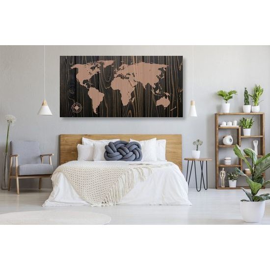 Obraz na korku mapa světa na dřevě v luxusním provedení