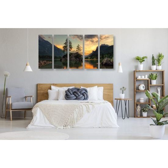 5-dílný obraz jezero obklopené horami