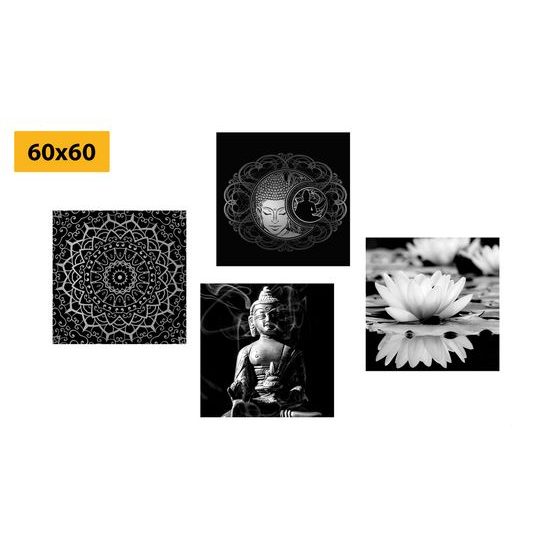 Set obrazů klidný Buddha v černobílém provedení