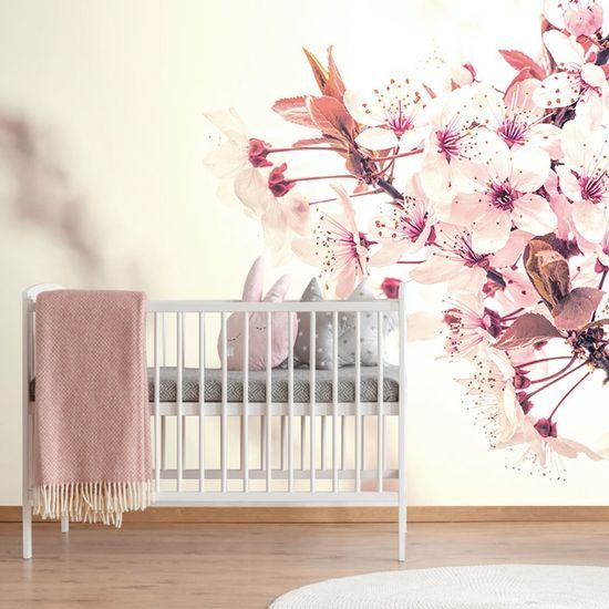 Samolepící fototapeta větvička narůžovělých květin třešně