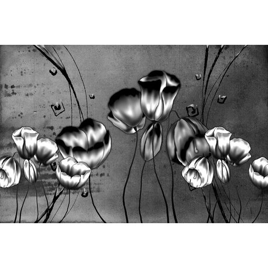 Samolepící tapeta černobílé etno květiny vlčího máku