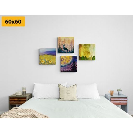 Set obrazů jelen v objetí přírody