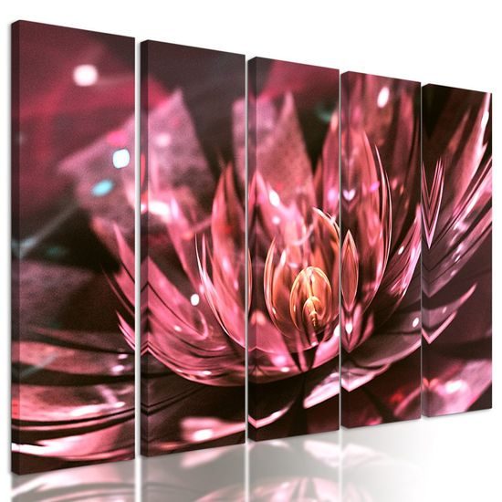 5-dílný obraz iluze růžového lotosového květu