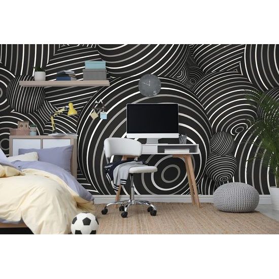 Samolepící tapeta černobílé 3D kuličky s pásky