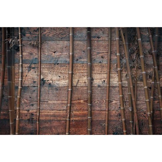 Tapeta stylový bambus na dřevě
