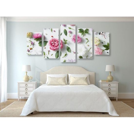 5-dílný obraz abstraktní umění z květin