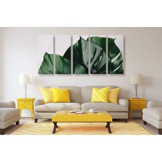 5-dílný obraz lesklé listy monstery