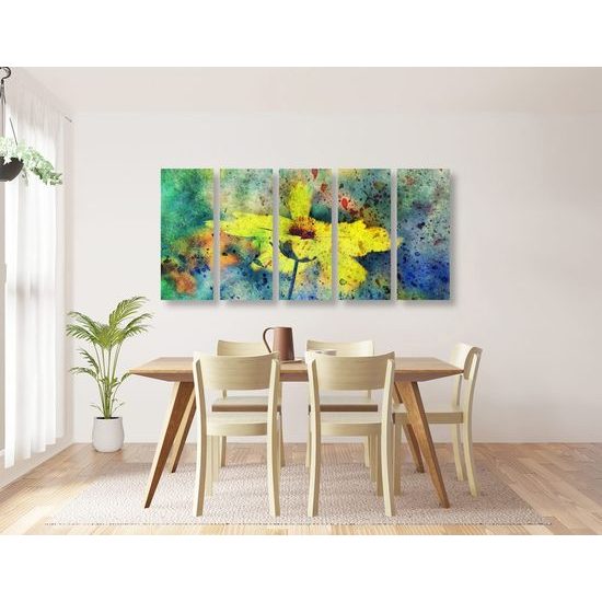 5-dílný obraz květ v retro provedení