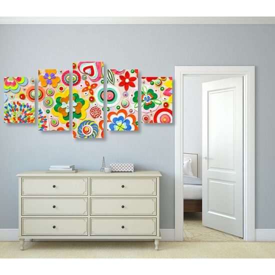 5-dílný obraz květiny v hravém provedení