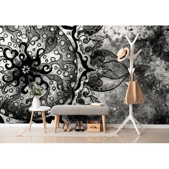 Okouzlující tapeta černobílá Mandala na abstraktním pozadí