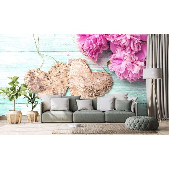 Samolepící fototapeta kytice pivonií se srdíčky