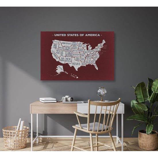 Obraz na korku moderní bordó mapa USA se státy