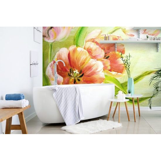 Samolepící tapeta rozkvetlé oranžové tulipány